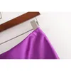 Toppies Sommar Lila Satin Kjolar A-Line Midi High Waist Solid Color Streetwear 210621