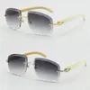 Metal Rimless Carved lens luxury Sunglasses for women Unisex Square T8200762 White Genuine Buffalo Horn Sun Glasses male and femal296u