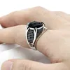 Islamic Double Swords Ring for Men Gift 925 Sterling Silver Natural Agate Stone with CZ Muslim Religious Fine Jewelry 211217