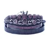 Luxe 4 stks / set Heren Gouden Crown Armband Romeinse cijfers Gegraveerde Bangle CZ Crown Gevlochten Macrame Armband