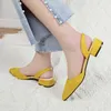 Llogai 2021 Kvinnor Sandaler Pumpar Pekade Toe Square Heels Low Heel Daily Street Beach Outdoor Casual Shoes Yellow Y0721