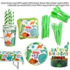 Dinosaur Party Disposable Plates And Cups Set Disposable Tableware Set Cake Topper Dino Balloons Baby Show Kids Birthday Decor 211018
