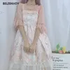 Abito Lolita giapponese Kawaii Fasciatura di pizzo vintage Stampa carina Vita alta Principessa vittoriana Dolce gotico Jsk Loli 210520