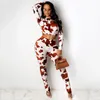 CNYISHE STREETWEAR IMPRESSION DE TOPE PIECIÈRE SET TOP ET PANVANT FEMMES Femmes TrackSuit Fashion Lounge Ensemble Femelle Vêtements Sexy Vêtements 2-Pièces Home Cuivre 210419