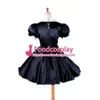 Sissy Maid Black Satin Uniform Blockable Comsplay Costum