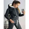 2 Stück Set Frauen Winter Plus Größe Weibliche Trainingsanzug Schwarz Casual Outfits für Elegante Mode Hosen Mit Kapuze Pullover 210428