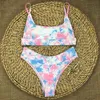 Sexy Rendering Print Bikini Frauen Bandeau Push Up Set Bademode Weibliche Badeanzüge Sommer Strand Tragen Schwimmen Anzug 210521