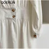 QOERLIN Minimalism Cotton Linen Dress Women Button Down Shirts Dress Korean Chic VNeck Temperament Slim Long Sleeve White Dress 210412