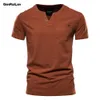 Zomer tops tee kwaliteit katoenen t-shirt mannen effen kleur ontwerp v-hals casual klassieke herenkleding T-shirt B0940 210518