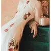 vestidosヴィンテージ春の網の花刺繍のエレガントなフルスリーブ中央子の女性のドレスのドレスを改善しましたCheongsam女性210603