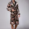 Plus Size Men's Sleepwear Roupão Roupão De Silk Kimono Manga Longa Robes Ressalto Print Pijamas Homens Night Peignoir Homme