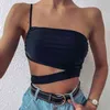 Summer Fashion Asymmetric Sexy Sleeveless Tank Top Sling Hollow Out Pullover Slim Pleated Ladies Chic Street Simple Camisole 210517