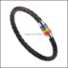 Charm armband smycken mode gay stolthet regnbåg läder för kvinnor män svart brun äkta armband magnetisk lås hbt drop leverans 2021 v2
