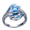 Partihandel Mode Blue Zircon Band Ladies Geometrisk Ring för Kvinnor Bröllop Jewlery