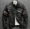 Homens desgastados harley jackets homens magro moto couro genuíno bordado