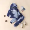 Autumn Winter Kids Tie Dye Clothing Sets Boys Letter Print Outfit Toddler Long Sleeve Hoodie Suit