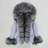 OFTBUY imperméable courte Parka veste d'hiver femmes réel manteau de fourrure col de fourrure naturelle capuche chaud Streetwear détachable 211019
