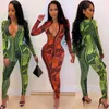 Kobiety Jumpsuits Rompers Stripe Deep v szyja kombinezon kobiety długie rękaw Sexy Casual Club Party Fitness kombinezon biuro Playsit