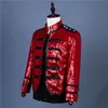 Bar Stage Homme Rouge Paillettes Veste Star Concert Performance Mince Brillant Double Bouton Manteau Punk Chanteur Danseur Équipe Discothèque Costume De Smoking