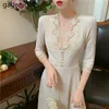 Women Maxi Dresses Spring Vintage Lace Dress Long Sleeve V-neck White Plus Size Sexy Party Evening 210601