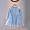 0-7Y enfants princesse robe de soirée pour filles été à manches courtes dessin animé bébé robes rose bleu maille respirant infantile robes Q0716