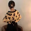 V-neck Leopard Cardigan Splicing Sweater M3005 210514