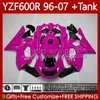 Fairings + Tank för Yamaha YZF600R Thundercat YZF 600R 600 R 96 97 98 99 00 01 02 07 Kropp 86NO.126 YZF-600R 1996 2003 Glossy Rose 2004 2005 2006 2007 YZF600-R 96-07 Bodywork