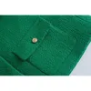 Damespakken Blazers YENKYE Vrouwen 2021 Mode Groene Tweed Crop Blazer Jas Vintage Zakken Lange Mouw Herfst Winter Bovenkleding Enkele Br