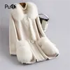 PUDI Women's Winter Real Wool Fur Coat With Fox Fur Collar New Warm Jacket Coat Lady Long Coats Jacket Over Size Parka H628 Q0827