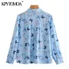 Women Fashion Butterfly Print Loose Blouses Long Sleeve Button-up Female Shirts Blusas Chic Tops 210420