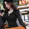 NORMOV Kadınlar Bluz Gömlek 2019 Rahat Uzun Kollu Katı Örme Gömlek Lady Ince Dip Tops Kadın Düğme Kazak Bluz X0521