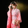 Etniska kläder kawaii kimono japansk stil cosplay kostymer rosa blå traditionell outfit furisode sommar anime söt kostym unga flickor 20