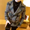 Men's Jackets 2021 Winter Mens Short Woolen Coat Double Breasted Design Casual Windbreaker Fashion Retro Tartan Jacket