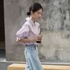 Yaz Vintage Puf Kollu kadın Bluz Dibe Lace Up Moda Turn-down Yaka Chic Shirts Tops 210428