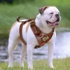 Arnês de couro personalizado para cães, colete com pontas cravejadas, identificação personalizada para cães médios e grandes, pitbull bulldog2370664