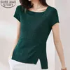 Grüne Bluse Feste Lässige Runde Kragen Sommer Koreanischen Stil Mode Unregelmäßige Blusen Frauen Tops Blusas 9448 50 210417