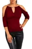 Kvinnor T-shirt Off-the-Shoulder Chain Solid Färg Lång Vanlig Ärm Slim Montering Elegant Fashion Top 210522