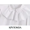 Women Sweet Fashion Embroidery Ruffled White Blouses Puff Sleeve Buttons Female Shirts Blusas Chic Tops 210420