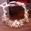 Bride Flower Headbands Wedding Hair Accessories Hair Vine Bridal Headpiece Crystal Hairband Golden Leaf Tiaras Headbands X0625