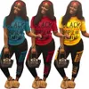 S-3XL Letter Print Vrouwen Tweedelige Sets Lange Broek Sport Trainingspak Ronde hals Korte T-shirt Top Casual Outfits Street Wear Fashion