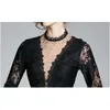 Sexy Hollow Out Patchwork Bottoming Lace Dress Women Elegant Vintage Black Dresses OL See Through Work Vestidos 210520