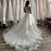 2022 Arabe Simple Plus La Taille Sexy Robe De Bal Robes De Mariée Une Ligne Formelle Robes De Mariée Sans Manches Illusion Cou Boho Dentelle Appliques Perles Tulle Plage Etage Longueur