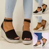 Fashion Casual Women Dull Polish Sewing Peep Toe Wedges Hasp Sandals Flatform Shoes Cover Heel Buckle Strap Basic