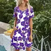 Lato Boho Casual Krótki Rękaw Sukienka Kobiety Floral Print O Neck Kieszeń Slim Mid Waist Luźne Streetwear Beach Mini Dresses 210608