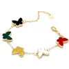 Mode Kvinnors Multicolor Double Side Clover Butterfly Charm Armband Guldpläterade Smycken För Present