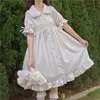 QWEEK White Kawaii ita Dress For Girls Soft Princess Fairy Peter Pan Collar Dress Japanese Style Cute Puff Sleeve Party Dress 220311