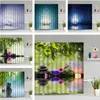 Shower Curtains Zen Stone Orchid Curtain Pond Flow Water Buddhism Lotus Bamboo Leaf Scenery Wall Hanging Bathroom Screen Decor
