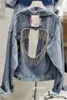 Giacche da donna Giacca di jeans Industria pesante Catena di strass Cappotto corto in denim cavo posteriore incantevole Donna