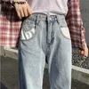 Rechte jeans vrouwen solide vintage casual hoge taille plus size mom vriendjes gescheurd wide been denim broek 210608