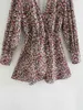 Kvinna blommig utskrift mini klänningar kvinnlig långärmad v-hals klänning asymmetriska blusar 210421